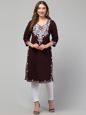 CROWN KING GARMENTS Women Embroidered Straight Kurta(Purple)
