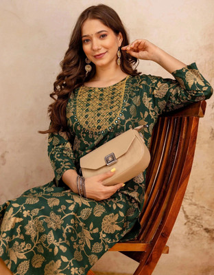 Surhi Women Printed Straight Kurta(Dark Green)