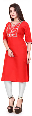TITHIGARMENTS Women Embroidered A-line Kurta(Red)