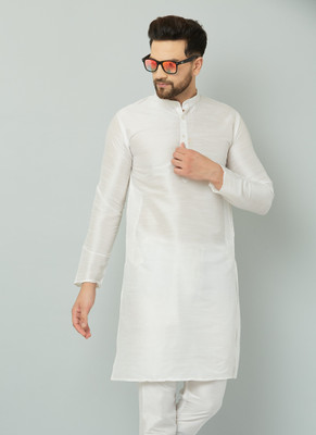 HouseOfCommon Men Solid Straight Kurta(White)