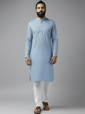 Vida Loca Men Solid A-line Kurta(Blue)
