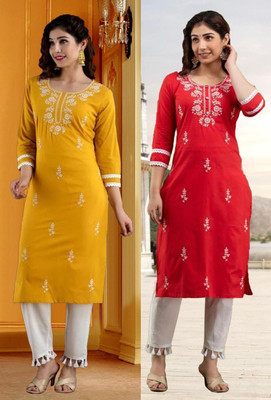 SISTO Women Embroidered Straight Kurta(Multicolor)