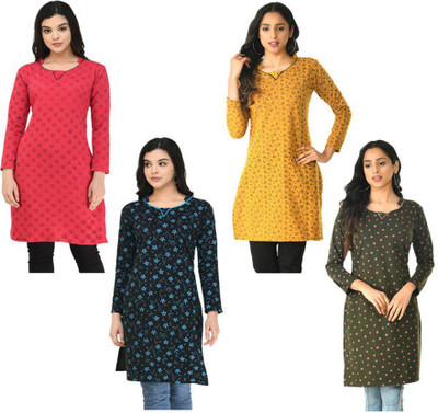 KAYU Women Floral Print A-line Kurta(Dark Green, Pink, Orange)