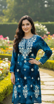 ChikankariArts Women Dyed/Ombre Straight Kurta(Black)