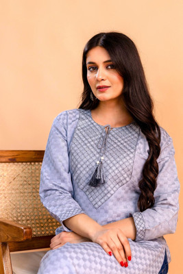 Tibra Attire Women Woven Design Straight Kurta(Grey)