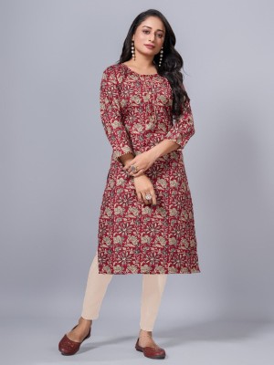 SIMPLYETHNIC Women Floral Print Straight Kurta(Red)