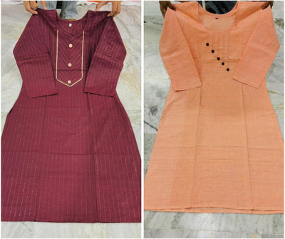 JS COLLECTION Women Striped A-line Kurta(Maroon)