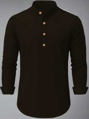 Vida Loca Men Solid Straight Kurta(Black)