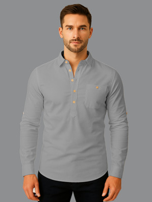 DaReal Men Solid Straight Kurta(Grey)
