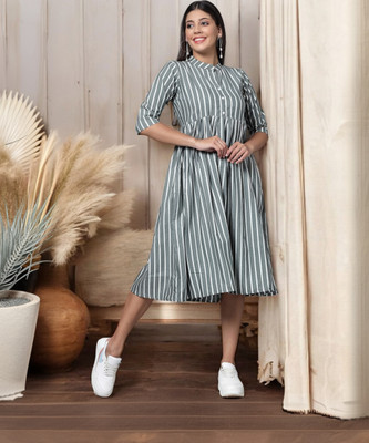 VIMCOTT Women Striped Anarkali Kurta(Multicolor)