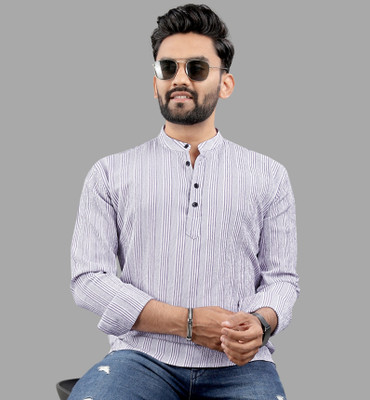 Nofilter Men Striped Straight Kurta(Purple)