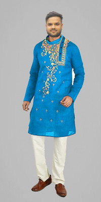 das saree Men Embroidered Straight Kurta(Dark Blue)