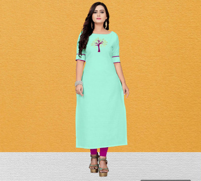mahi creation Women Embroidered Straight Kurta(Light Blue)