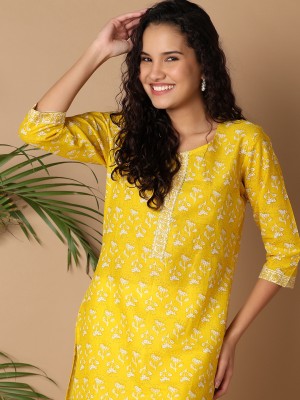 UNLIMITED Women Printed A-line Kurta(Yellow)