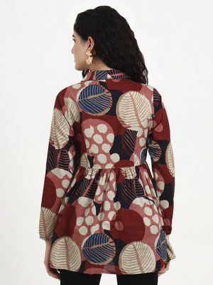 Lime Diva Women Floral Print Flared Kurta(Maroon)