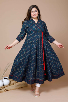 Doriyaan Women Printed Anarkali Kurta(Blue)