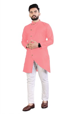 GATIMAN Men Solid Asymmetric Kurta(Pink)