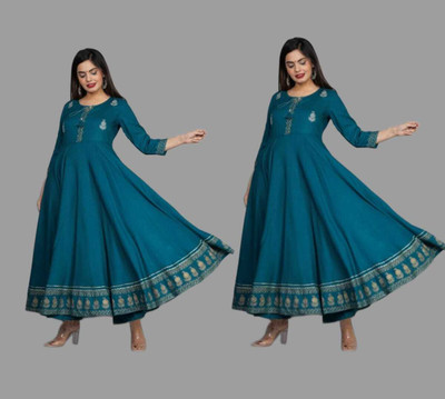 ShreeShyam Handicraft Women Embroidered Gown Kurta(Blue)