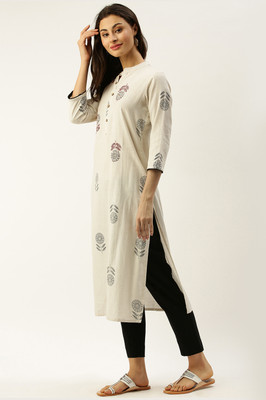 Rajnandini Women Printed Straight Kurta(Beige)