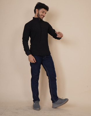 Jayantah Men Solid Straight Kurta(Black)