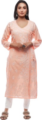 Golden Chikan Export Women Embroidered Straight Kurta(Beige)