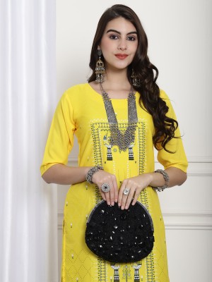 1 Stop Fashion Women Printed Straight Kurta(Yellow)