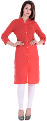 HouseOfCommon Women Solid Straight Kurta(Red)