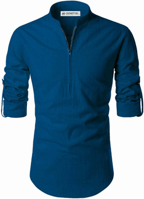 CROWNTAIL Men Solid A-line Kurta(Dark Blue)