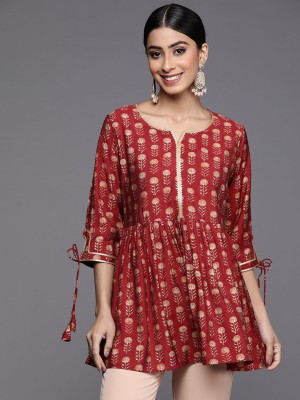 LIBAS Women Printed A-line Kurta(Maroon)