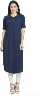 Nioni Women Solid Straight Kurta(Dark Blue)