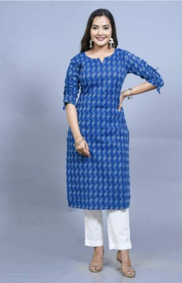 Nandini New Fashion Women Printed Flared Kurta(Blue, White)