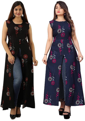 tanvi creation Women Printed Frontslit Kurta(Blue)
