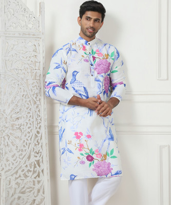 Jompers Men Printed Straight Kurta(White)