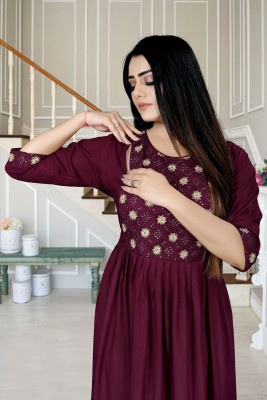 OVUSI Women Embroidered Anarkali Kurta(Maroon)