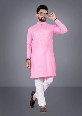 Jayenterprise Men Solid Straight Kurta(Pink)