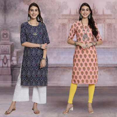 Moda Rapido Women Printed Straight Kurta(Multicolor)