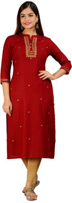 CHICITY Women Embroidered Straight Kurta(Maroon)