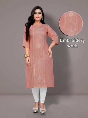 KRSN FAB Women Embroidered A-line Kurta(Pink)