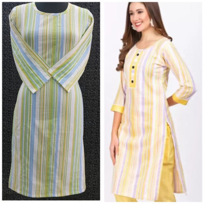 shadowenterpris Women Printed Straight Kurta(Light Green, Yellow)