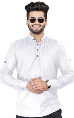 SPOQUE Men Solid Straight Kurta(White)