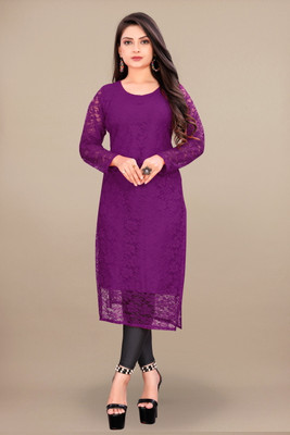 vidya fashion mart Women Self Design A-line Kurta(Purple)