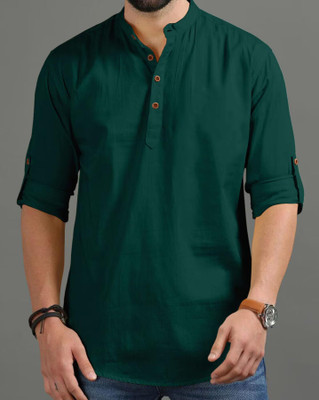 Navkanj Men Solid A-line Kurta(Dark Green)