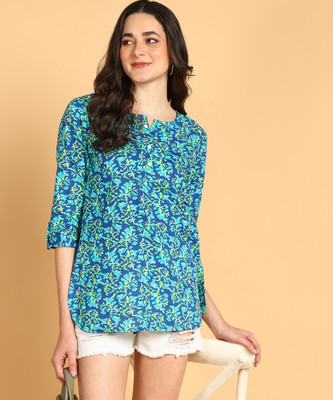 DEEPS FASHIONS Women Printed Straight Kurta(Light Blue, Dark Blue, Green)