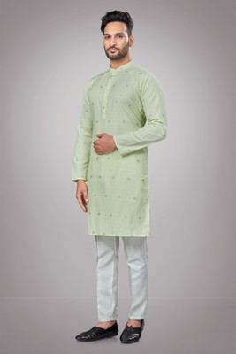 JUGG JUGG JEEYO Men Self Design Straight Kurta(Green)