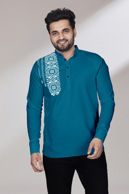 LIMRO Men Printed, Solid Straight Kurta(Dark Green)