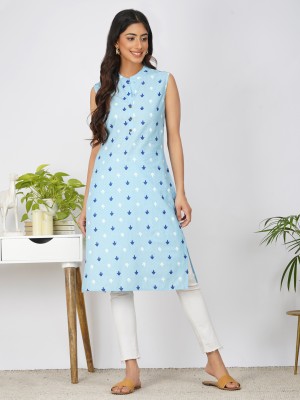 VISHAL CREATION Women Floral Print, Printed Straight Kurta(Light Blue, Dark Blue, White)