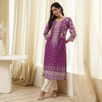 BIBA Women Printed Straight Kurta(Purple)