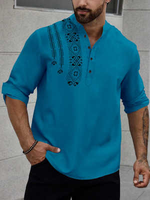 Nnc Men Printed Straight Kurta(Light Blue)