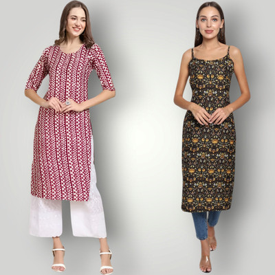 HouseOfCommon Women Printed Straight Kurta(Multicolor)