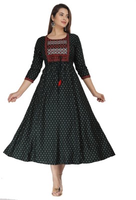 NANAK FEB Women Embroidered Anarkali Kurta(Dark Green)